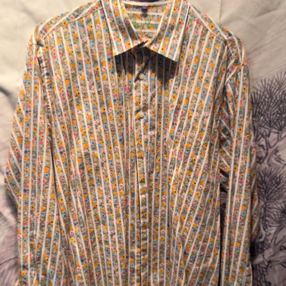 Alan Flusser Floral Striped Men's Shirt (XL)